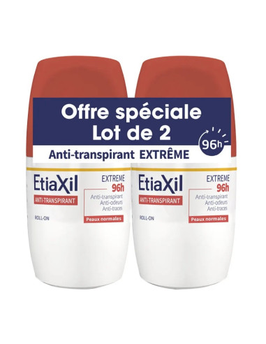 Etiaxil Anti-transpirant Extrême Déodorant 96H. Roll'on Lot 2x50ml Etiaxil Anti-transpirant Extrême Déodorant 96H. Roll'on Lot 2x50ml