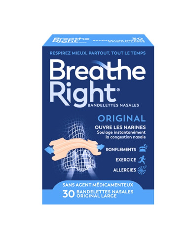 Breathe Right Original Bandelettes Nasales Large. x30 boite bleue