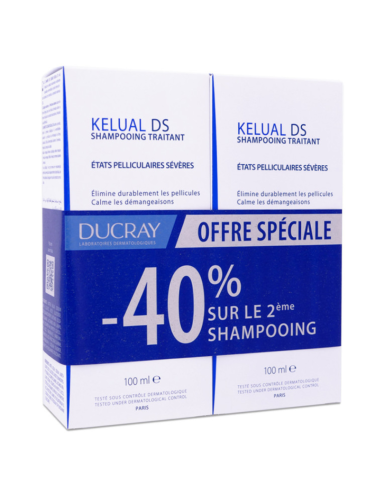 Ducray Kelual Ds Shampooing Traitant. Lot de 2x100ml. Offre spéciale -40% sur le 2ème shampooing.