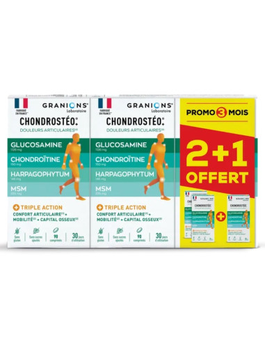 Chondrostéo + Promo 3 mois. 2+1 Offert. 3x90 comprimés