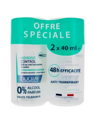 Ducray hidrosis Control Roll'on anti-transpirant . Lot 2x40ml