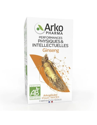 boite blanche avec de l'orange/brun une racine de ginseng dessus