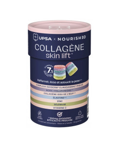 Upsa X Nourished Collagène Skin Lift. 7en1. 30 gummies, boite bleue marine