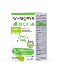 Boite blanche avec écriture verte dessin intestin sur le devant