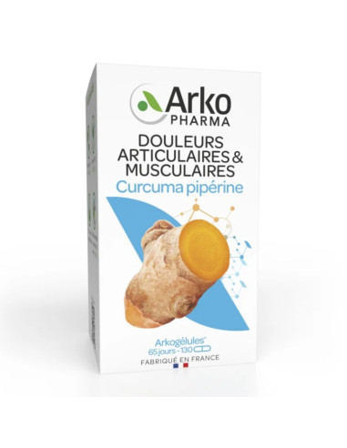 boite blanche avec un dessin de curcuma et de l'écriture noir et bleu