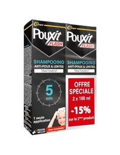 Pouxit Flash. Shampooing Anti-Poux et Lentes. Traitement. Offre spéciale -15%. 2x100ml
