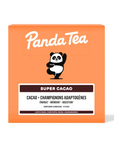 Panda Tea Super Cacao - Cacao + Champignons Adaptogènes. 14 sticks