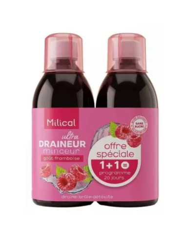 Milical Ultra Draineur Minceur Goût Framboise. Lot 2x 500ml