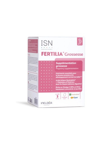 Fertilia Grossesse Supplémentation Femme Enceinte. 90 capsules boite rose blanche