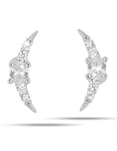 Jewels Boucles d'oreilles Lune Argentée Zircon Hypoallergénique. x1 paire