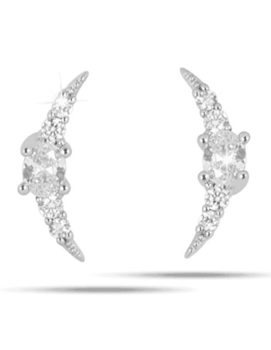 Jewels Boucles d'oreilles Lune Argentée Zircon Hypoallergénique. x1 paire