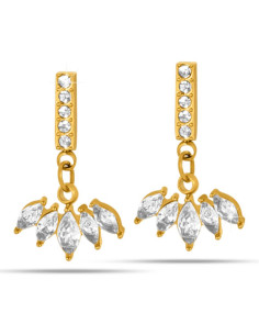 Jewels Boucles d'oreilles Pendentif en or avec éventail en zircon Hypoallergénique. x1 paire