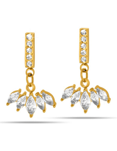 Jewels Boucles d'oreilles Pendentif en or avec éventail en zircon Hypoallergénique. x1 paire