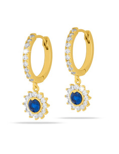 Jewels Boucles d'oreilles Créoles Dorées pendentif zircon bleu Hypoallergénique. x1 paire
