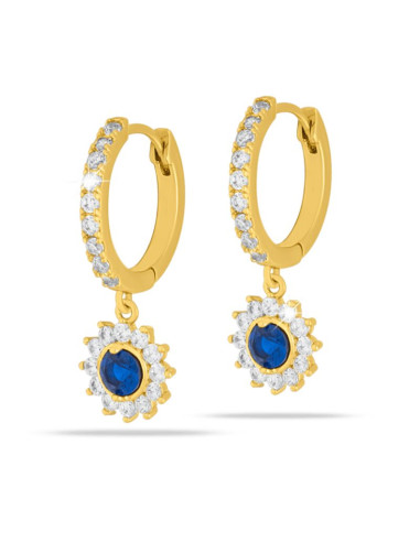 Jewels Boucles d'oreilles Créoles Dorées pendentif zircon bleu Hypoallergénique. x1 paire