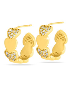 Jewels Boucles d'oreilles Dorées Cœurs et Zircons Hypoallergénique. x1 paire