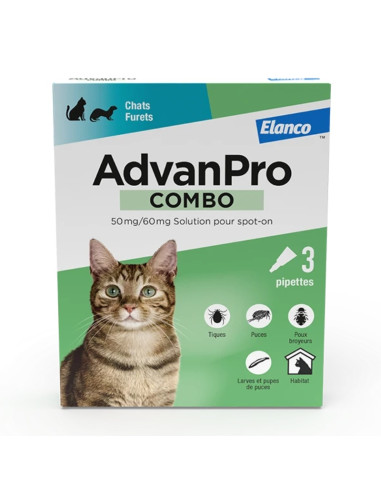 boite vert clair avec blanc écriture noir avec image de chat et pipette