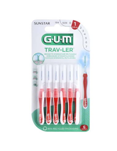 Gum Travler Brossette inter-dentaire de voyage 0.8mm. x6 - rouge