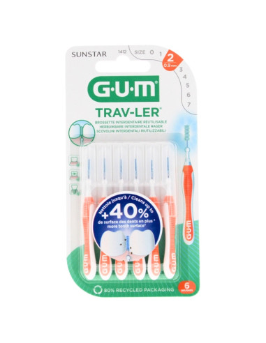 Gum Travler Brossette inter-dentaire de voyage 0.9mm. x6 - orange