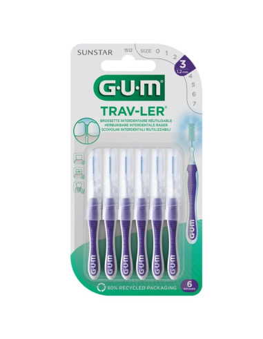 Gum Travler Brossette inter-dentaire de voyage 1.2mm. x6 - violet
