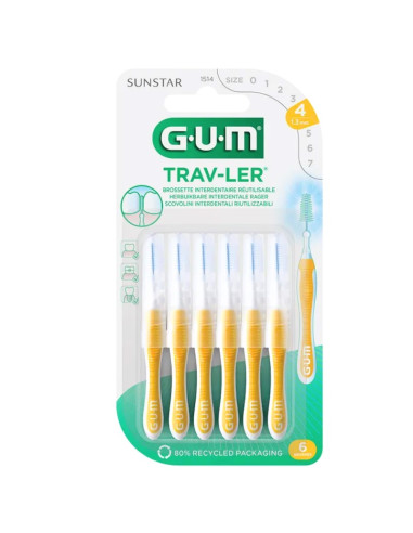 Gum Travler Brossette inter-dentaire de voyage 1.3mm. x6 - jaune