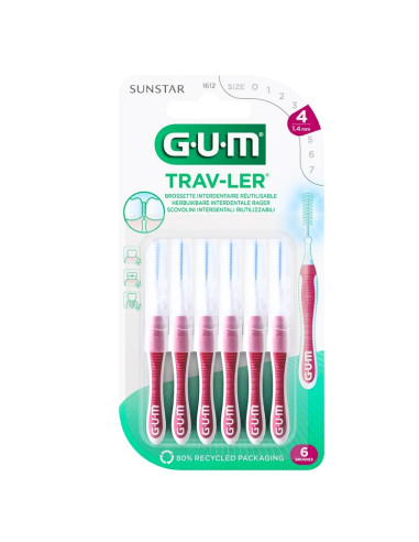 Gum Travler Brossette inter-dentaire de voyage 1.4mm. x6 - rouge-bordeau