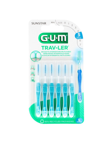 Gum Travler Brossette inter-dentaire de voyage 1.6mm. x6 - bleu