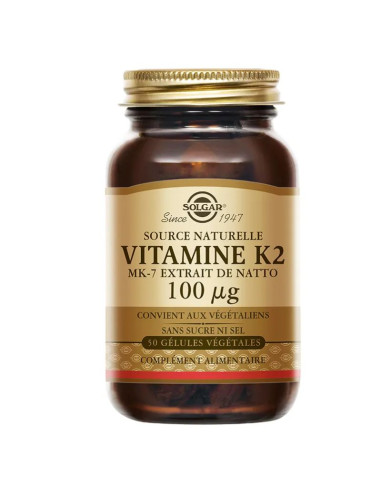 Solgar Vitamine K2  MK-7 Extrait de Natto. 50 gélules