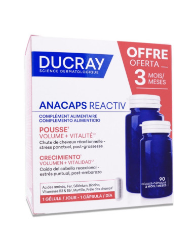 Ducray Anacaps Reactiv Complément Alimentaire Pousse. 90 Gélules