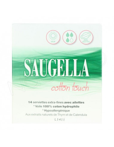 Saugella Cotton Touch Serviettes Extra-fines. x14 serviettes hygiéniques