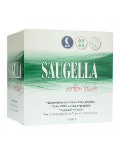 Saugella Cotton Touch Serviettes Hygiéniques Nuit extra-fines. x12