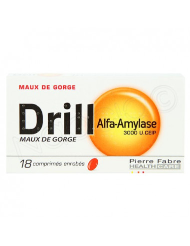 Drill Maux de Gorge Alfa-Amylase 3000 U.CEIP. 18 comprimés enrobés