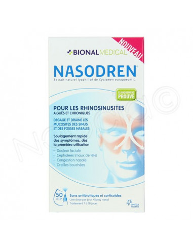 Nasodren pour les Rhinosinusites. Spray nasal 50mg