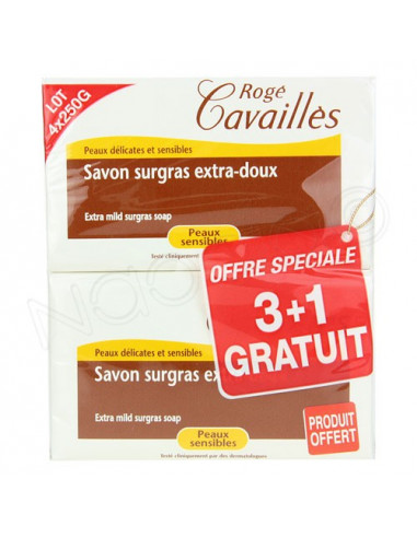 Rogé Cavaillès Savon Surgras Extra-doux Lait de Rose. Pain 250g Offre Spéciale 3+1 gratuit - ACL 767