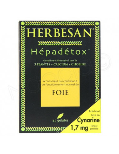 Herbesan Hépadétox Foie. Boite 45 gélules
