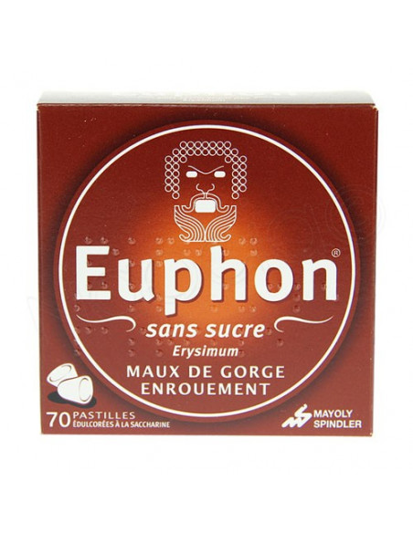 Euphon Sans Sucre Maux de gorge Enrouement 70 pastilles