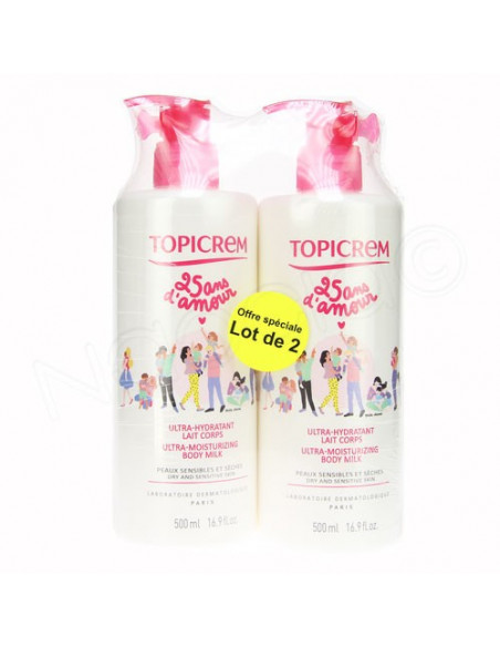 Offre Topicrem Ultra Hydratant Lait Corps 2x500ml  - 2