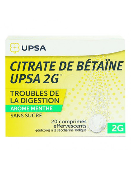 Citrate de Bétaïne UPSA 2G arôme menthe sans sucre 20 comprimés effervescents Upsa - 2