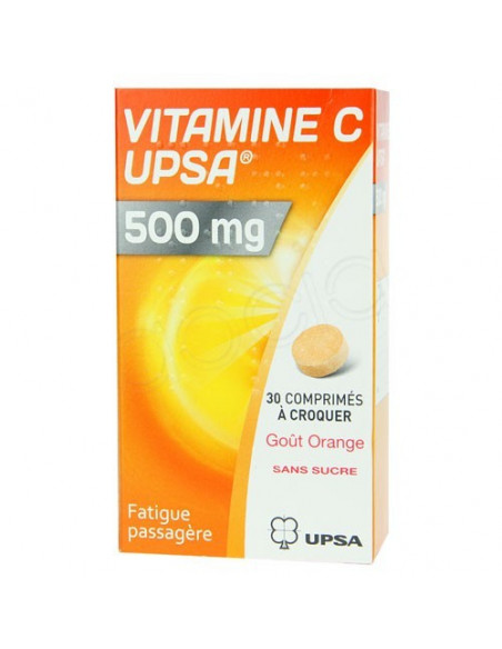 Vitamine C UPSA 500 mg. 30 comprimés à croquer goût Orange