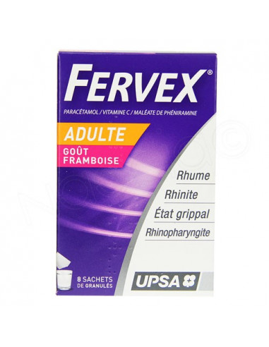 FERVEX ETAT GRIPPAL Adultes 8 sachets de granulés framboise