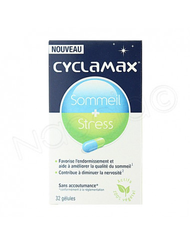 Cyclamax Sommeil + Stress. Boîte de 32 gélules