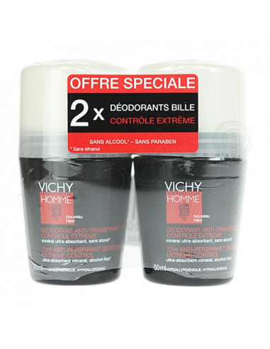 Vichy Homme Déodorant Anti-Transpirant Controle Extrême. Lot 2x50ml