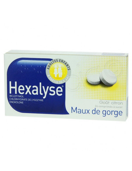 Hexalyse Maux de Gorge Goût Citron. 24 comprimés à sucer