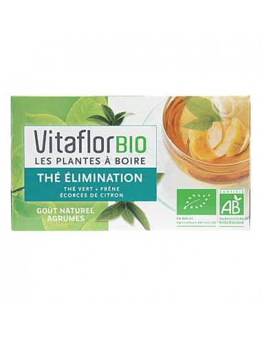 Vitaflor Bio Thé Elimination - Goût naturel Agrumes. 18 Sachets de 1.5g
