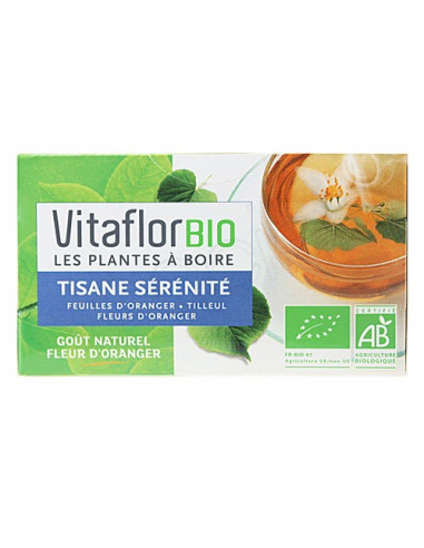 VITAFLOR BIO Tisane SERENITE - Goût naturel Fleur d'Oranger. 18 Sachets de 1.5g