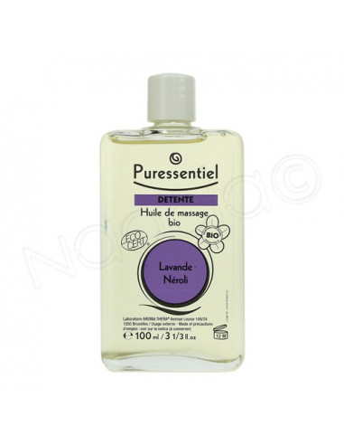 Puressentiel Détente Huile de massage bio. Lavande/Néroli. Flacon de 100ml