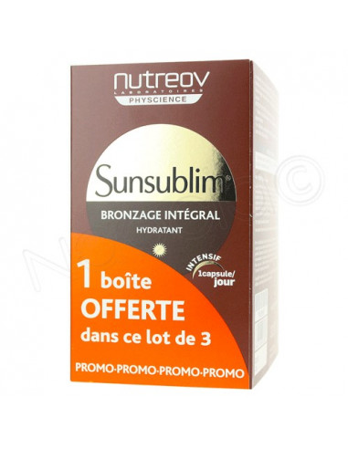 Offre spéciale Nutreov Sunsublim Bronzage intégral Hydratant intensif. 2 boîtes de 30 capsules +1 OF