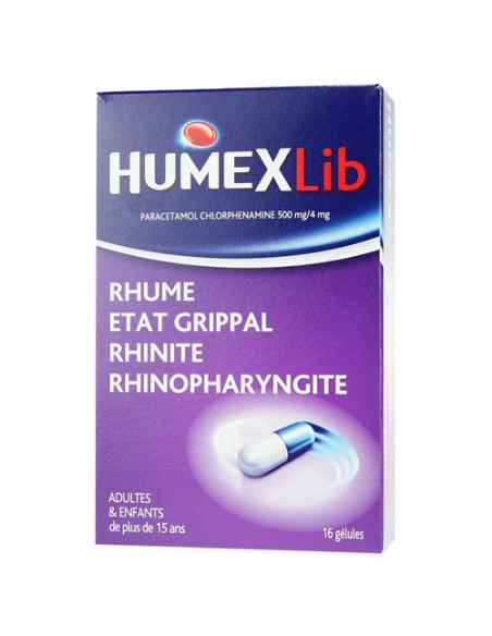 HumexLib Paracétamol Chlorphenamine 500mg 16 gélules