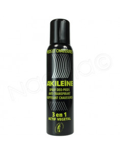 Akileïne Spray noir déo-pieds & chaussures anti-transpirant aseptisant. Spray 150ml