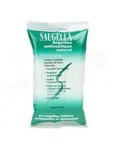 SAUGELLA Antiseptique naturel Lingettes hygiène intime. Paquet de 15